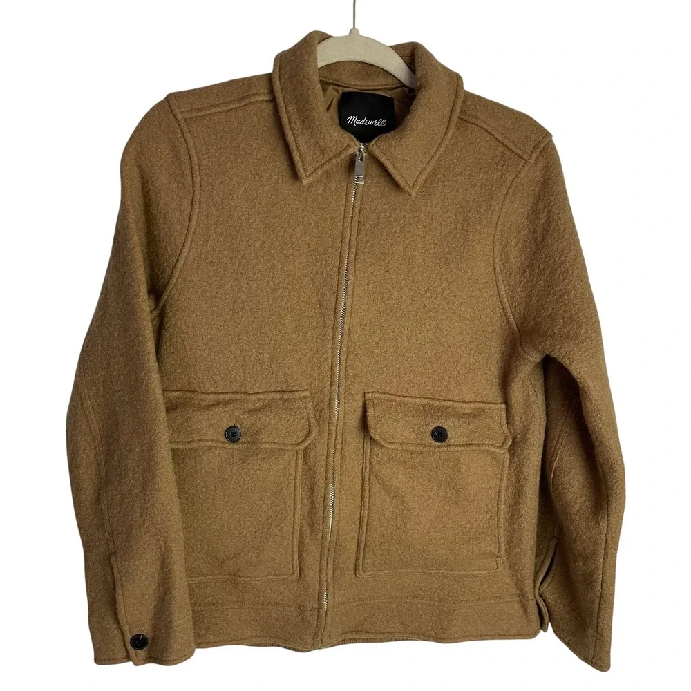Madewell Mens Boiled Merino Wool Jacket Sz S Brown Utility Full Zip Shacket